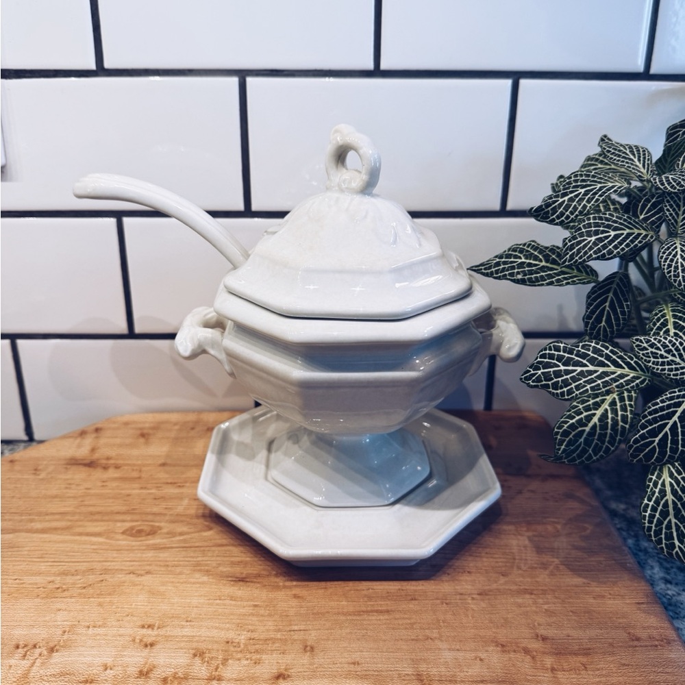 Williams Sonoma White Ceramic Soup Gravy Sauce Tureen with Ladle